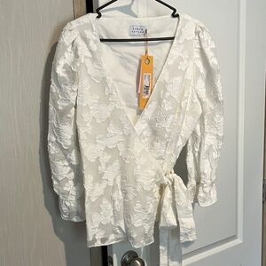 Tanya Taylor White Floral Wrap Blouse